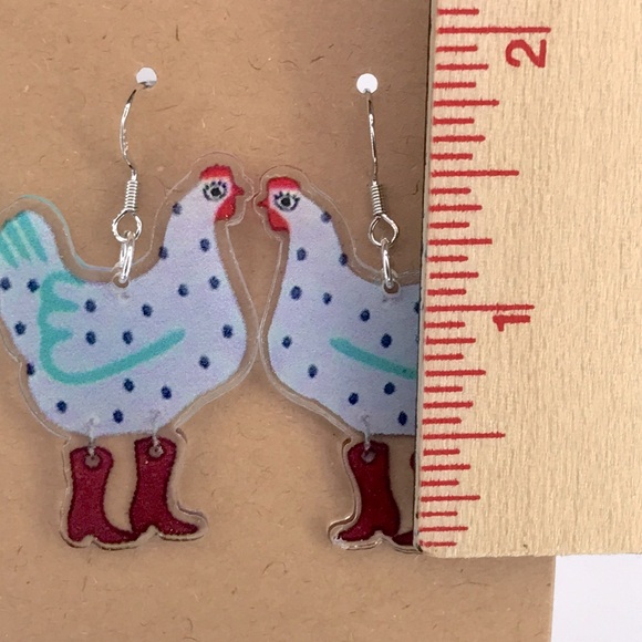 Charming Chicken Earrings with Red and Blue Accents - Picture 2 of 2